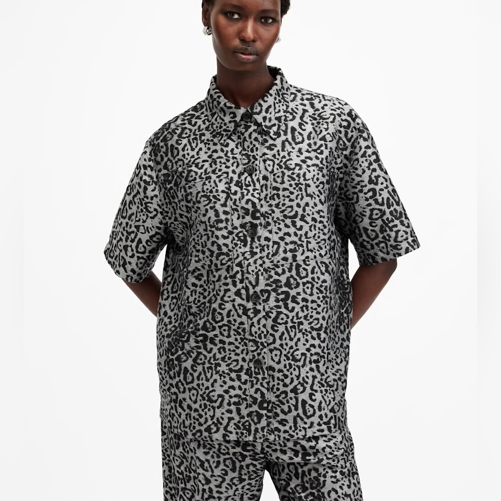 🆕 NWT AllSaints Jemi Metallic Leopard Print Shirt NWT Size 6